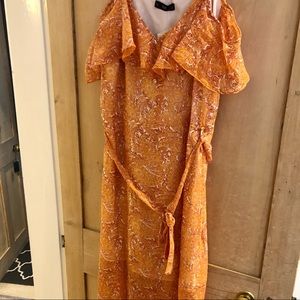 Orange paisley off shoulder ruffle dress NWT